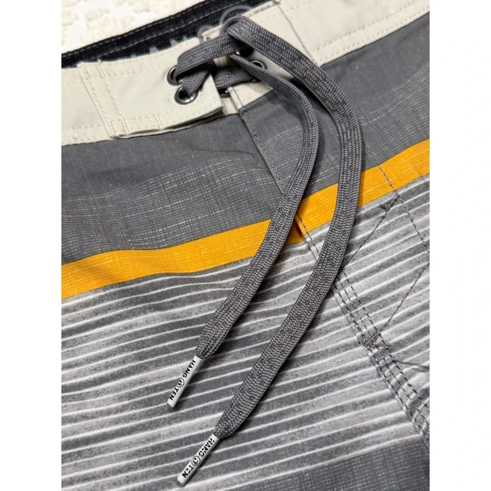Hang Ten Striped Colorblock Board Shorts Blue Grey Yellow Size S 7/8 Swim Trunks